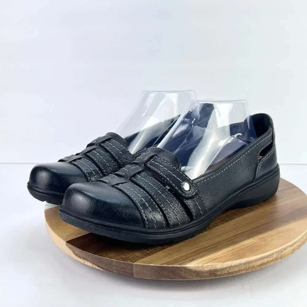 EUC Clarks Womens Carleigh Eliza Black Moccasins Leather Comfort Shoes 8.5 M